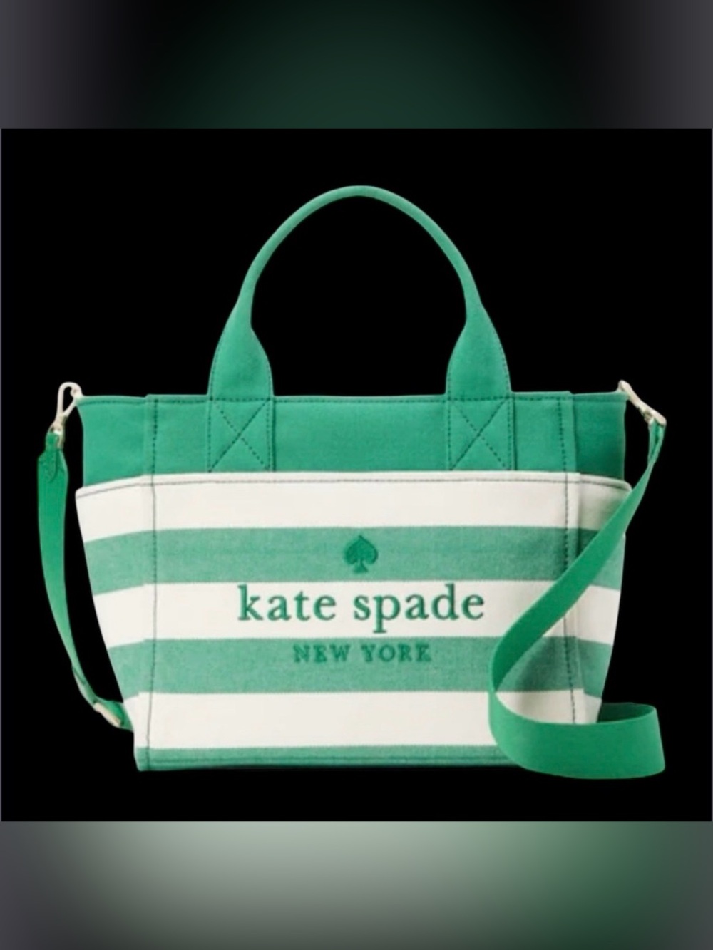 Kate Spade Jett Green Striped Canvas Tote Purse.